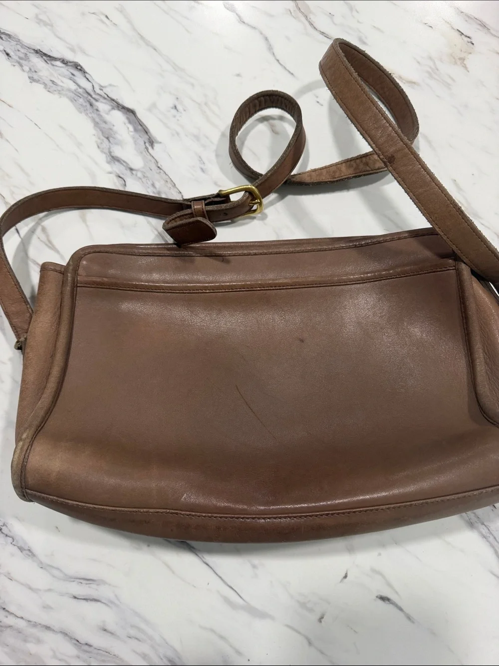Coach Tan Leather Crossbody Bag with Gold-Tone Buckle
